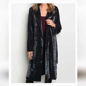 Isda & Co. Crushed Velvet Trench Coat Large  Dark Green